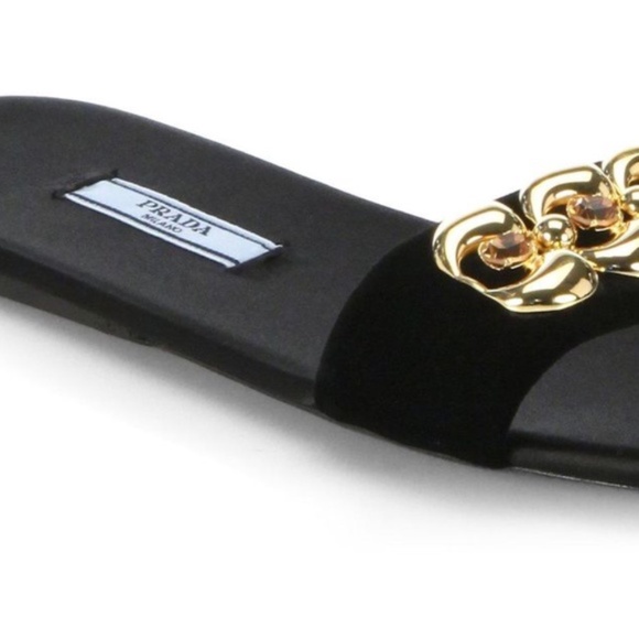New PRADA Jeweled Velvet Sandals / Slides  $750 w/ Gold & Jewels - Picture 9 of 15